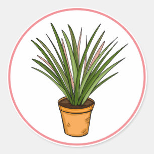 Pegatina Redonda Marginata Hand Drake Houseplant Art