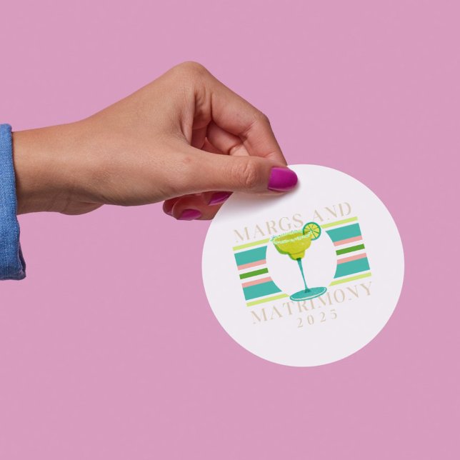 Pegatina Redonda Margs and Matrimony - Bachelorette 2025 (This vibrant and playful design is perfect for bachelorette parties and beach bashes. )