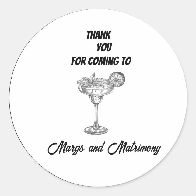 Pegatina Redonda margs en blanco y negro y matrimonio gracias (Anverso)
