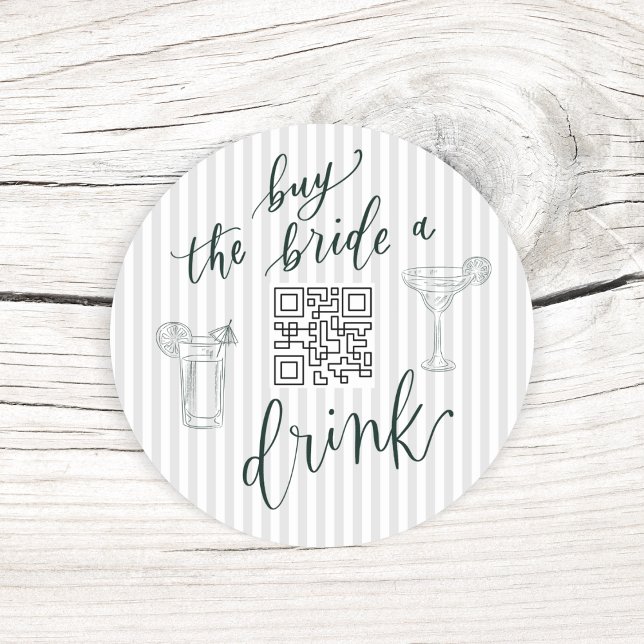 PEGATINA REDONDA MARGS & MATRIMONY COMPRA LA NOVIA UN FIESTA DE BEB (MARGS & MATRIMONY- Buy the bride a drink Custom QR code sticker- Bachelorette Party Supplies)