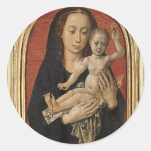 Pegatina Redonda Maria con el niño de Hugo van der Goes