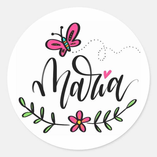 Pegatina Redonda María, con letra a mano (Anverso)