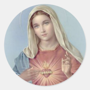 Pegatina Redonda María del Corazón Inmaculado Bendice A La Madre