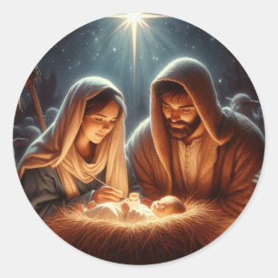 Pegatina Redonda María José y el niño Jesús