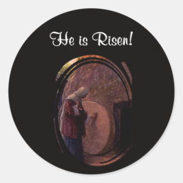 Pegatina Redonda Maria Magdalena hermosa y la tumba vacía de Jesús