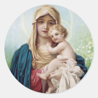 Pegatina Redonda María sujetando a Jesús