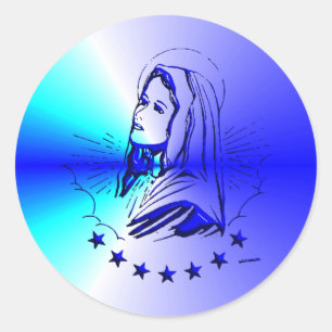 Pegatina Redonda María Virgen Azul Bendita - Madre de Dios