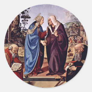 Pegatina Redonda Maria y St. Elizabeth San Nicolás y St. Anthon