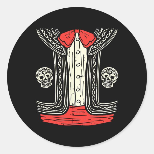 Pegatina Redonda Mariachi mexicana disfraz de Halloween México traj (Anverso)