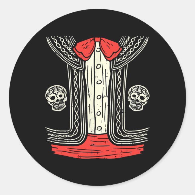 Pegatina Redonda Mariachi mexicana disfraz de Halloween México traj (Anverso)