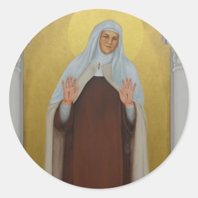 Pegatina Redonda Mariam de Jesús Crucificado Carmelita Nun (Anverso)