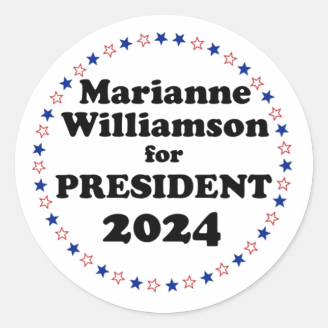 Pegatina Redonda marianne williamson para presidente 2024 (Anverso)