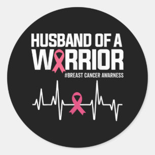 Pegatina Redonda Marido De Un Guerrero Con Cáncer De Mama De Cinta