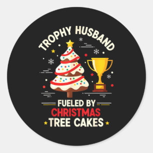 Pegatina Redonda Marido Retro Trofeo Alimentado Por Tarta De Árbol
