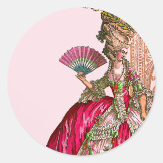 Pegatina Redonda Marie Antoinette en rosa caliente