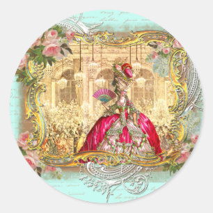 Pegatina Redonda Marie Antoinette Fiesta en Versalles en Aqua