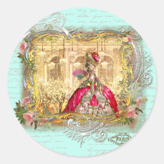 Pegatina Redonda Marie Antoinette Fiesta en Versalles en Aqua