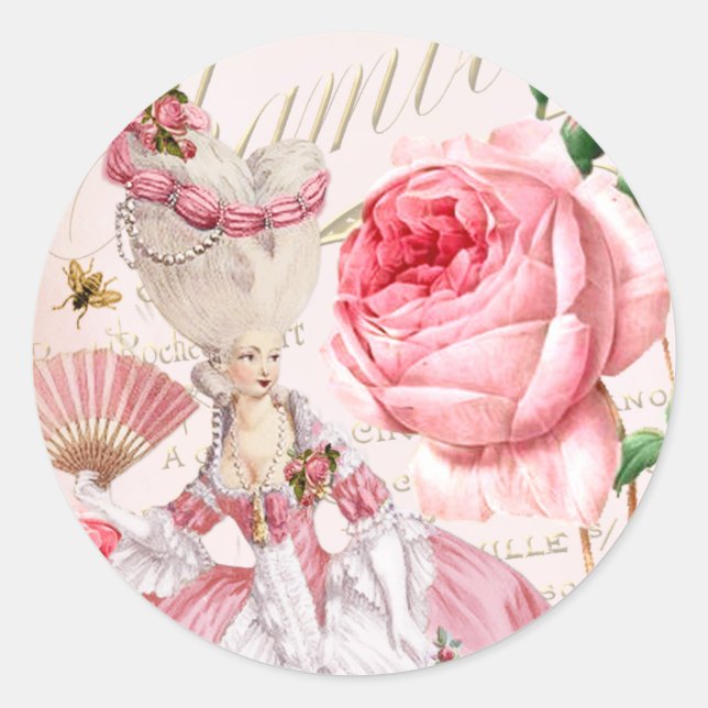 Pegatina Redonda Marie Antoinette,Paris,shabby,rose,stickers (Anverso)