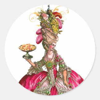 Pegatina Redonda Marie Antoinette pavo real y torta