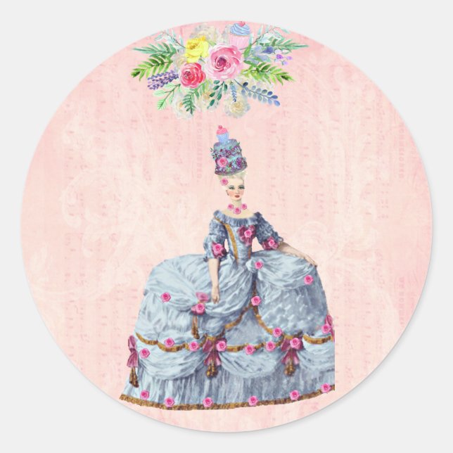 Pegatina Redonda Marie Antoinette ~ Que Coman Pastel Sticker (Anverso)