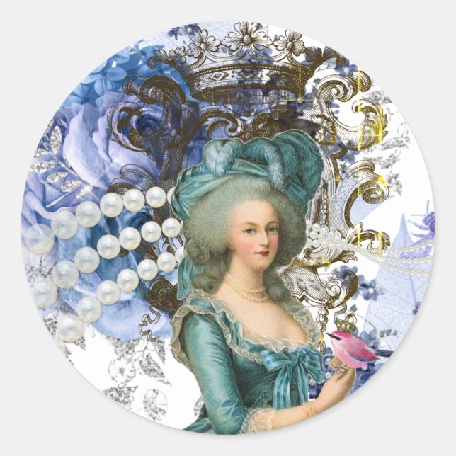 Pegatina Redonda Marie Antoinette, última reina de Francia, focas (Anverso)
