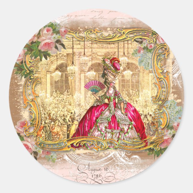 Pegatina Redonda Marie Antoinette Versailles Fiesta Pink (Anverso)