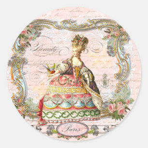 Pegatina Redonda Marie Antonette Paris Roses Rosa