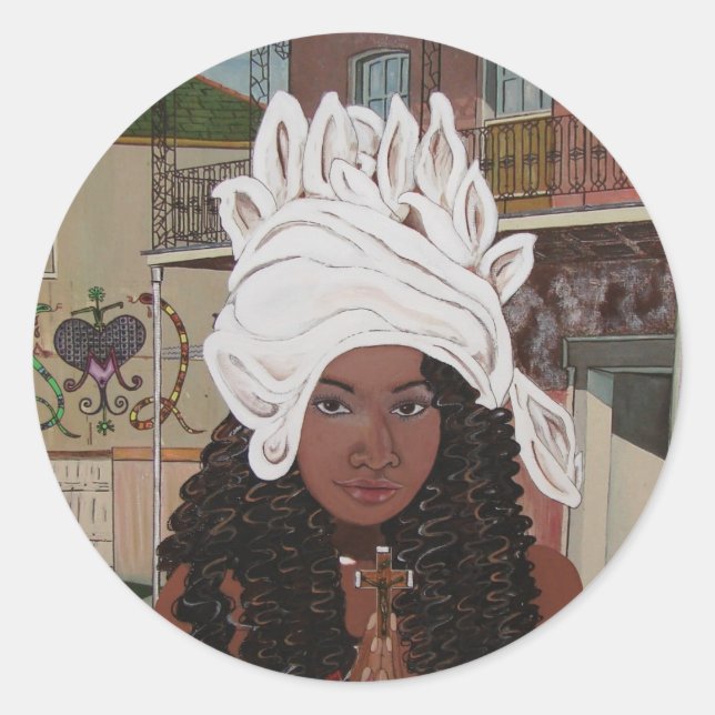 Pegatina Redonda Marie Laveaux en el barrio francés (Anverso)