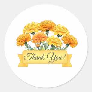 Pegatina Redonda Marigold Flowers Floral Gracias