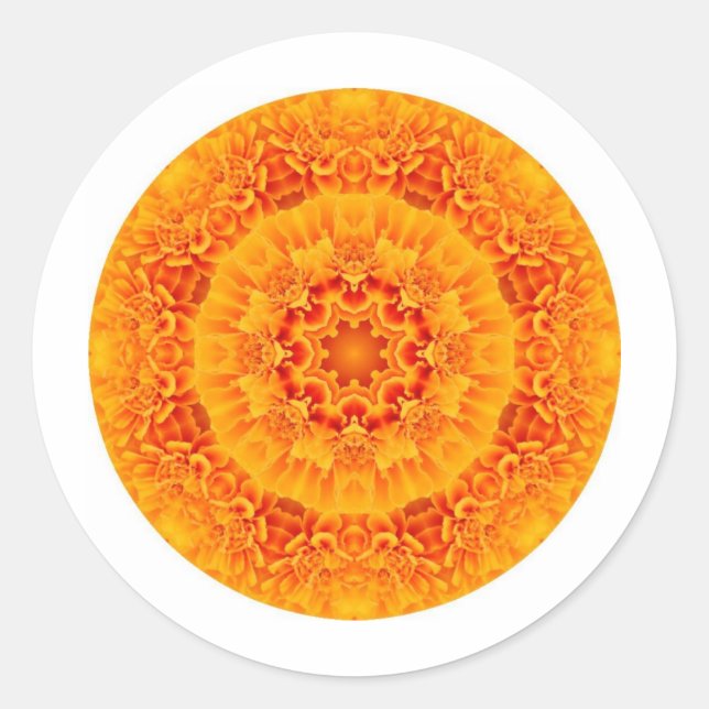 Pegatina Redonda Marigold Mandala (Anverso)