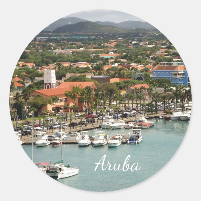 Pegatina Redonda Marina de Aruba (Anverso)