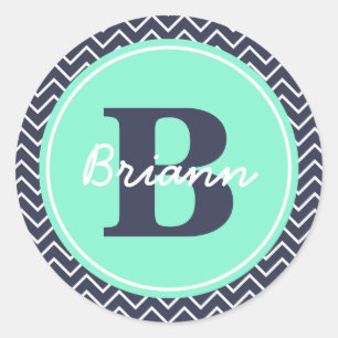 Pegatina Redonda Marina de guerra y menta Chevron, inicial, y