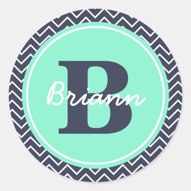 Pegatina Redonda Marina de guerra y menta Chevron, inicial, y (Anverso)