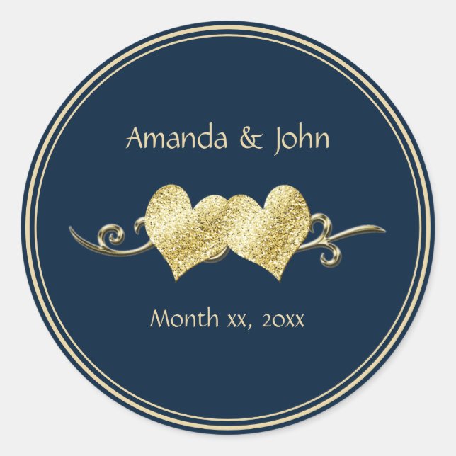 Pegatina Redonda Marina y Boda Elegante de Oro (Anverso)