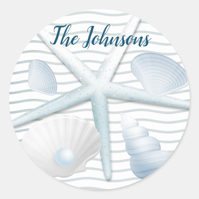 Pegatina Redonda Marinas y Perlas (Anverso)