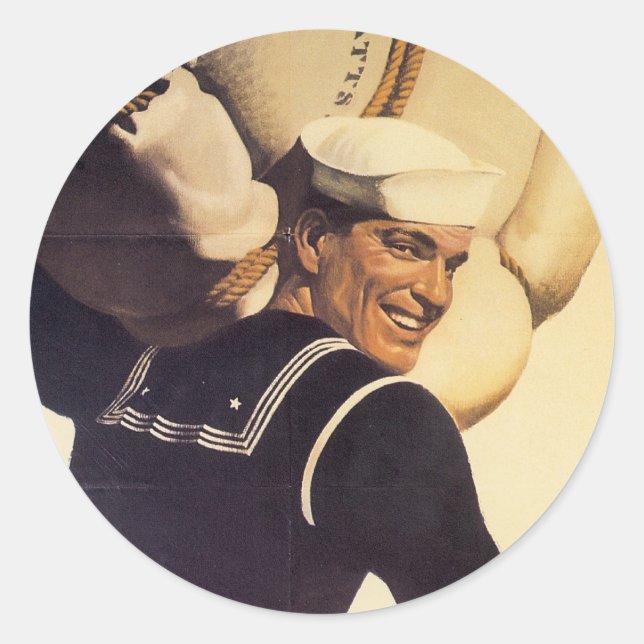 Pegatina Redonda Marinero de la Segunda Guerra Mundial (Anverso)
