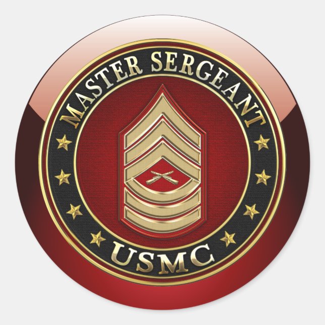 Pegatina Redonda Marines de EE.UU.: Sargento mayor (USMC MSgt) [3D] (Anverso)