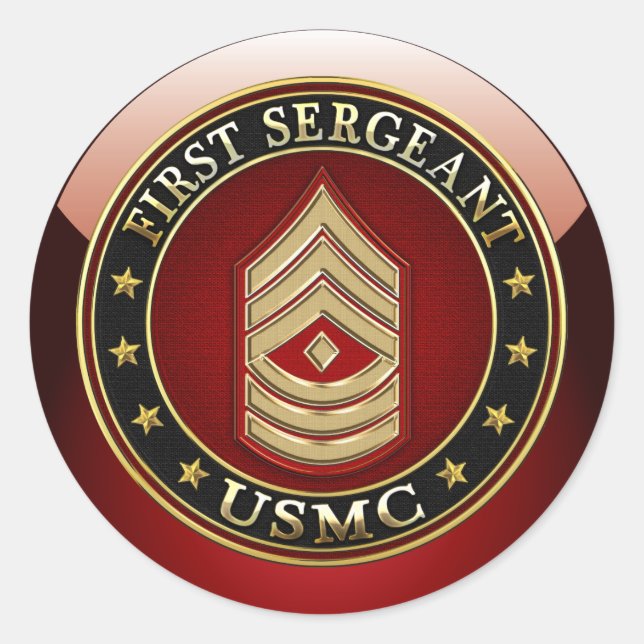Pegatina Redonda Marines Estadounidenses: Primer Sargento (USMC 1st (Anverso)