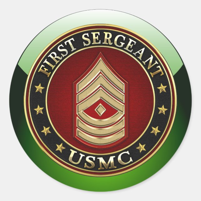 Pegatina Redonda Marines Estadounidenses: Primer Sargento (USMC 1st (Anverso)