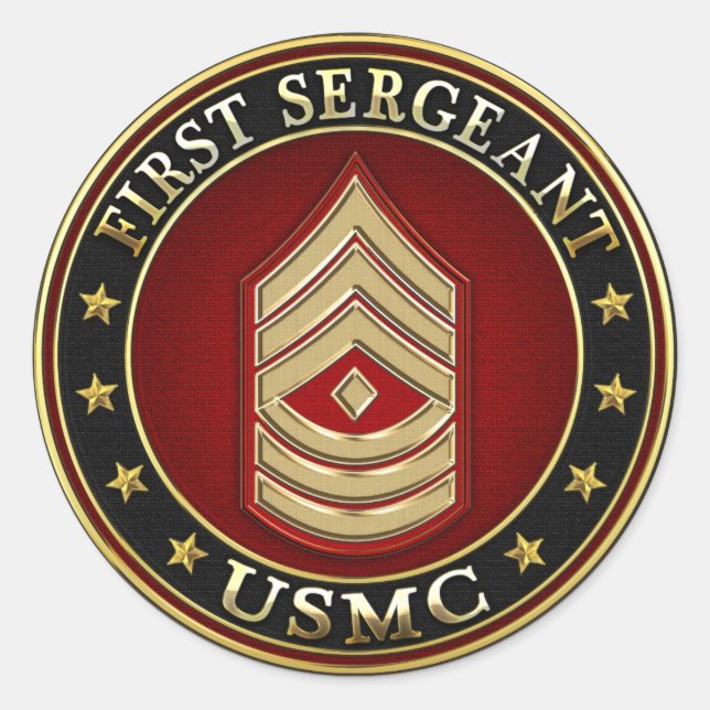 Pegatina Redonda Marines Estadounidenses: Primer Sargento (USMC 1st (Anverso)