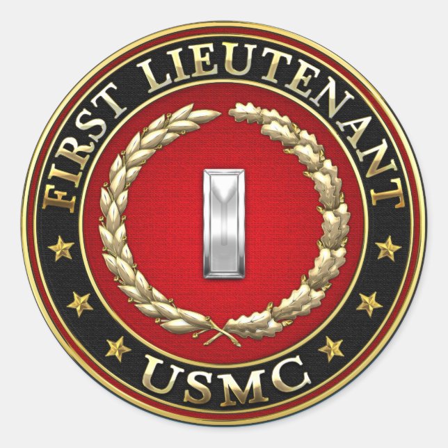 Pegatina Redonda Marines Estadounidenses: Primer Teniente (USMC 1st (Anverso)