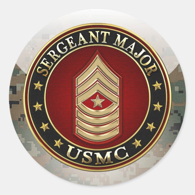 Pegatina Redonda Marines Estadounidenses: Sargento Mayor (USMC SgtM (Anverso)