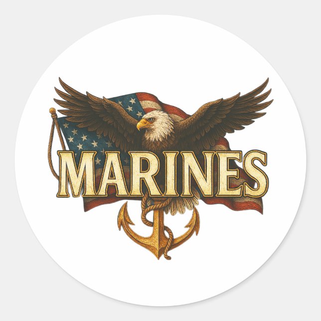 Pegatina Redonda Marines With Eagle and Flag (Anverso)