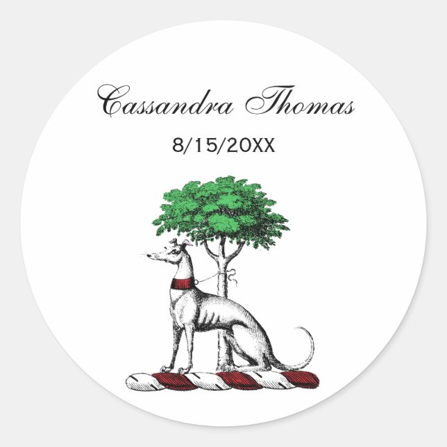 Pegatina Redonda Marioneta Greyhound Con Emblema Escudo Heráldico D (Anverso)