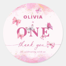 Mariposa 1er cumpleaños Dorado rosado Gracias