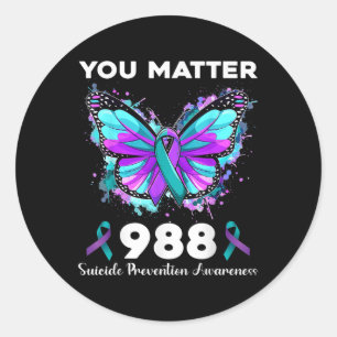 Pegatina Redonda Mariposa 988 Rib de prevención de suicidio