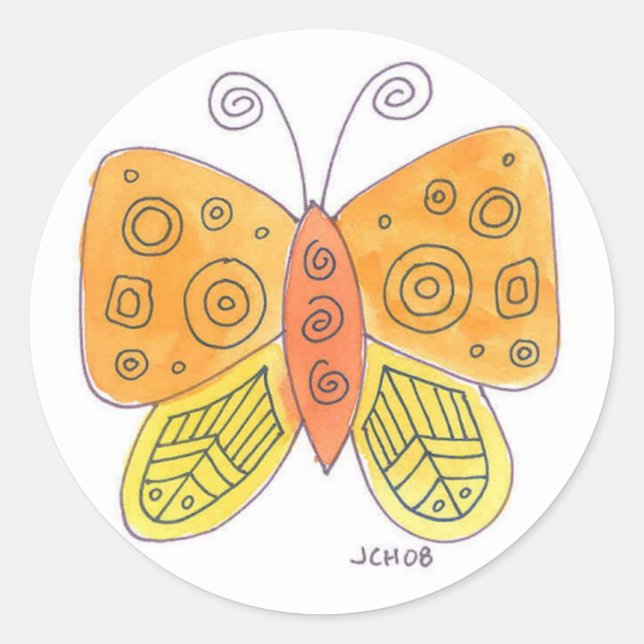 Pegatina Redonda Mariposa acuarela (Anverso)