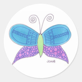Pegatina Redonda Mariposa acuarela