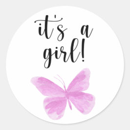 Pegatina Redonda Mariposa acuarela es un Baby Shower chica
