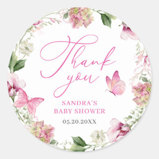 Pegatina Redonda Mariposa acuarela Floral Gracias Baby Shower